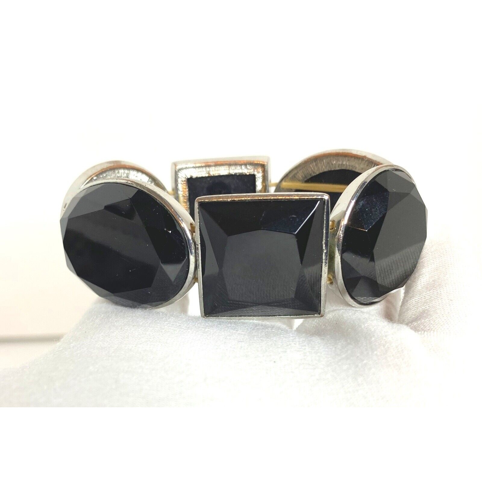Vintage , Black Pyramid Stone Stretch Bracelet,Costume Jewelry